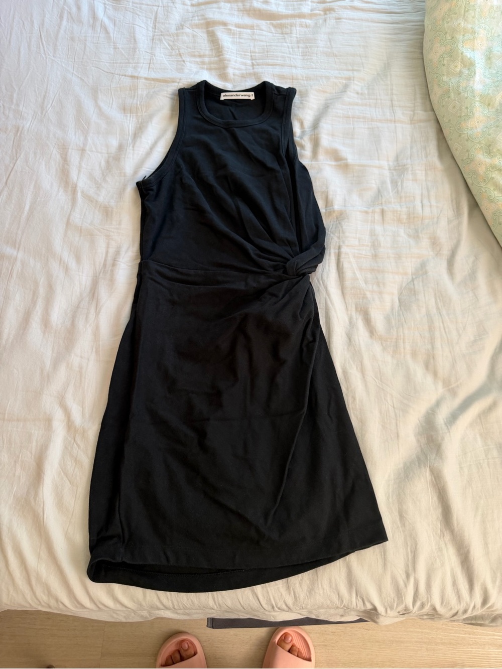 T by Alexander Wang Black Sleeveless Twist-Waist Midi Dress